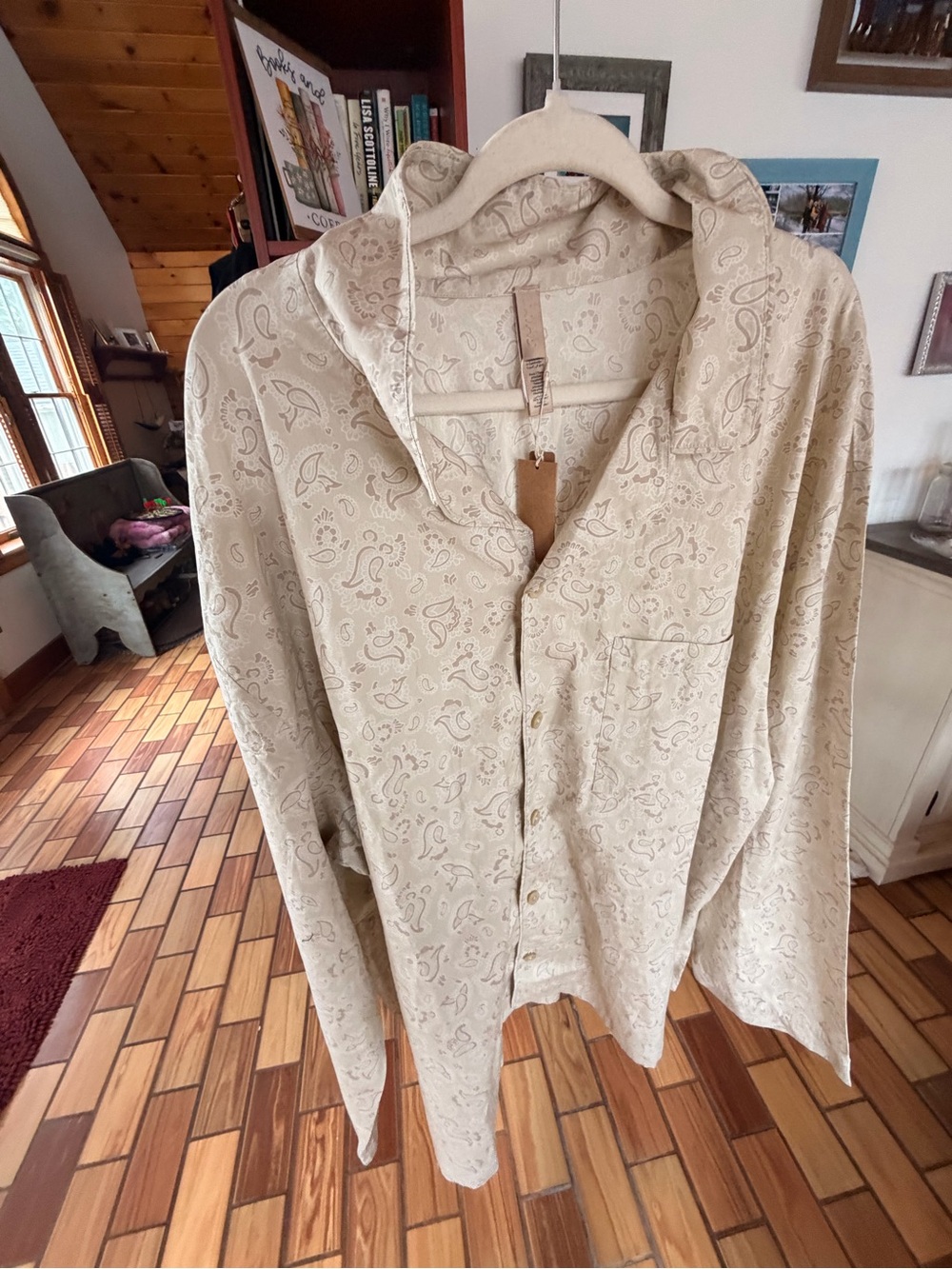 SKIMS Beige Paisley Hooded Pajama Top